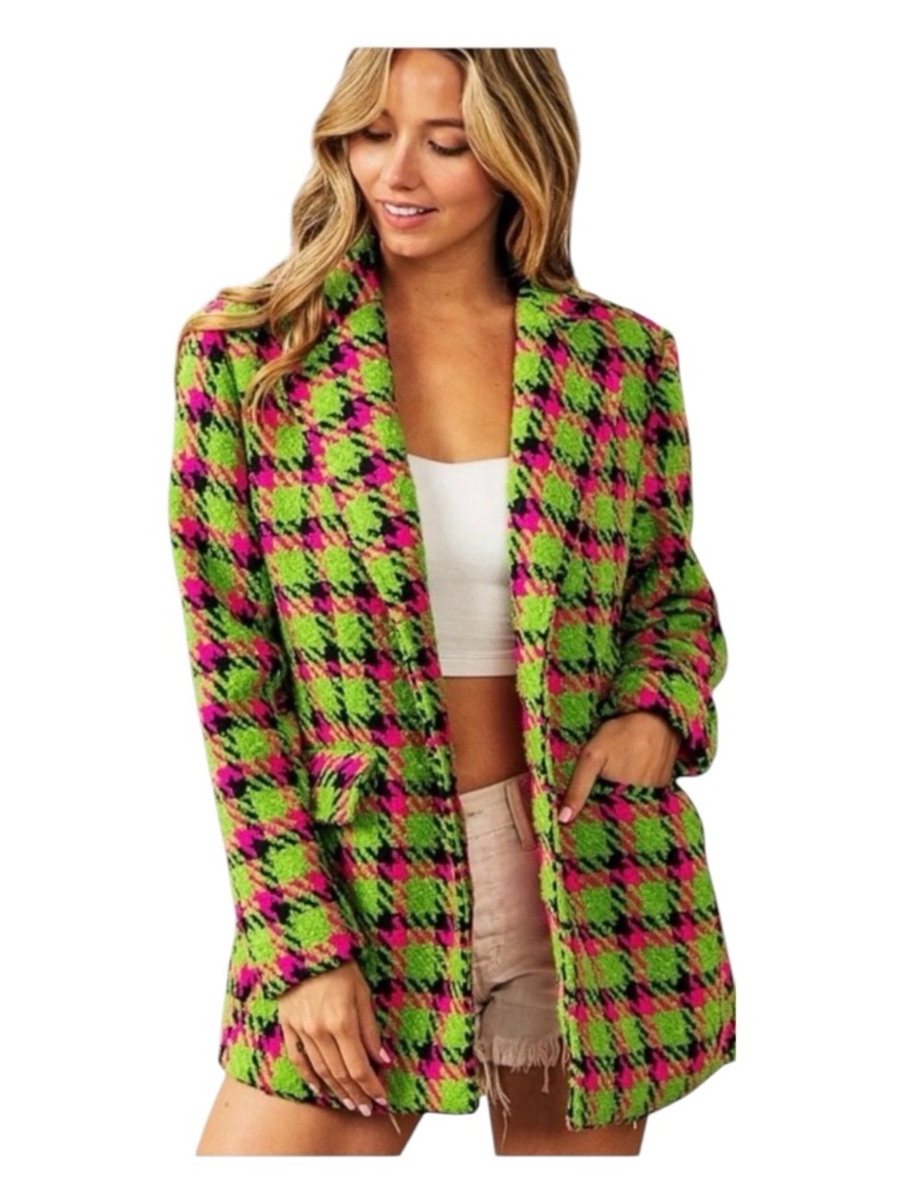 BIBI Vibrant Checkered Blazer, Size S.